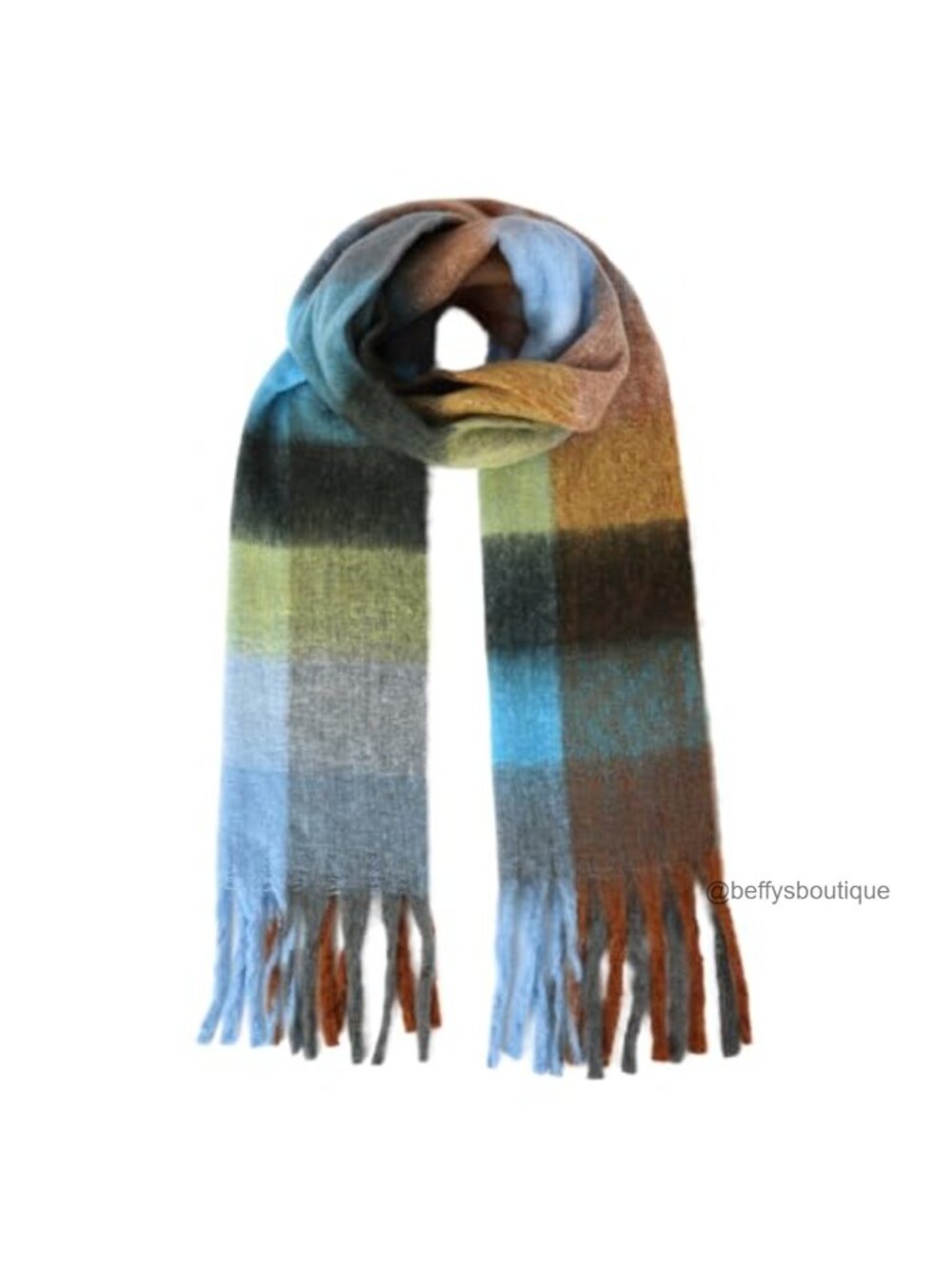 Oversized Plaid Blanket Scarf Acrylic Cashmere Feel Tassel Wrap Shawl